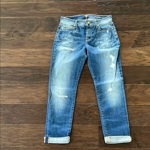 7 for all mankind Women's Blue Distressed Jeans